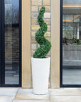 Artificial Buxus Spiral Topiary in Tall White Planter