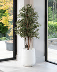 Artificial Olive Tree UV/IFV in White Ribbed Stone Planter