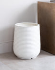 Artificial Fiddle Fig Tree UV/IFV in White Ribbed Planter