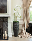 Artificial Orchid In Black Polystone Planter