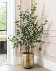 Artificial Eucalyptus Tree UV/IFV In Gold Metal Planter