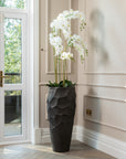 Artificial Orchid In Black Polystone Planter