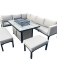 Alderley Aluminium Corner Beige Dining Set with Fire Pit