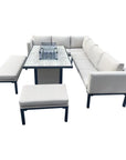 Alderley Aluminium Corner Beige Dining Set with Fire Pit