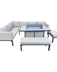 Alderley Aluminium Corner Beige Dining Set with Fire Pit