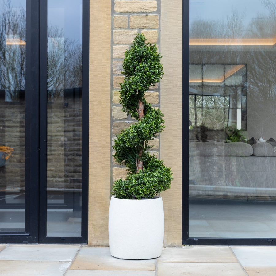 Artificial Buxus Spiral Stem Topiary in White Planter