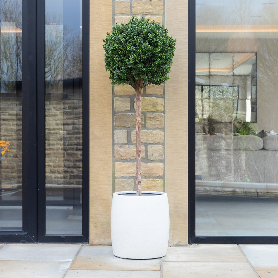 Artificial Buxus Ball Topiary Tree in White Planter