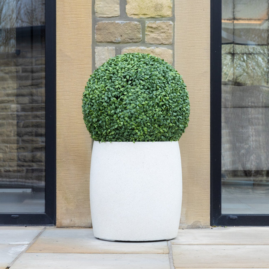 Grigio Antique White Cylinder Stone Planter Outdoor/Indoor
