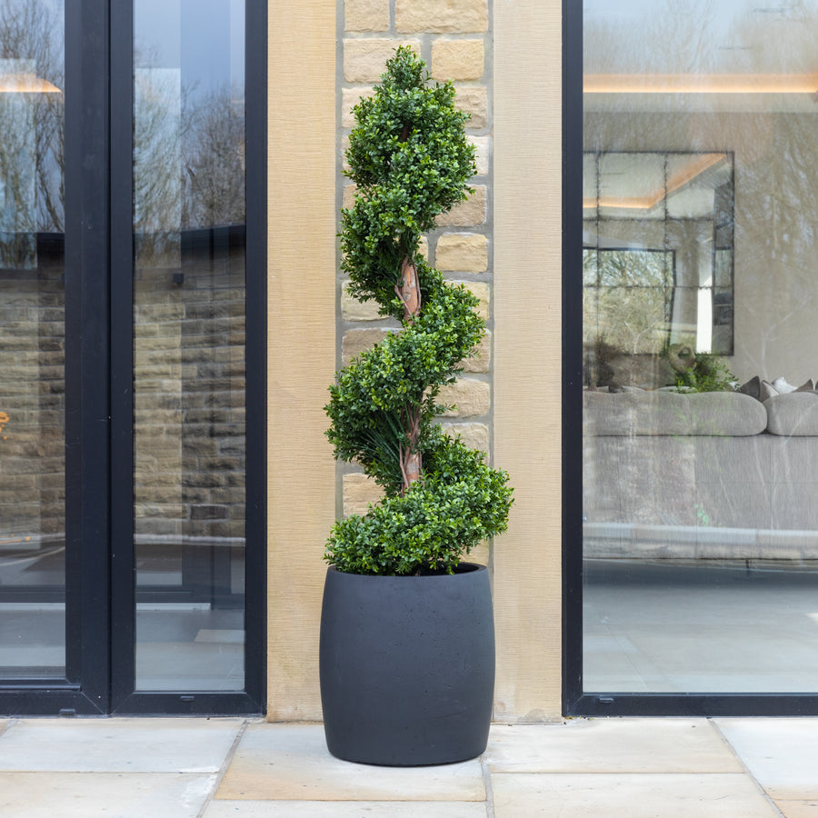 Artificial Buxus Spiral Stem Topiary in Black Planter