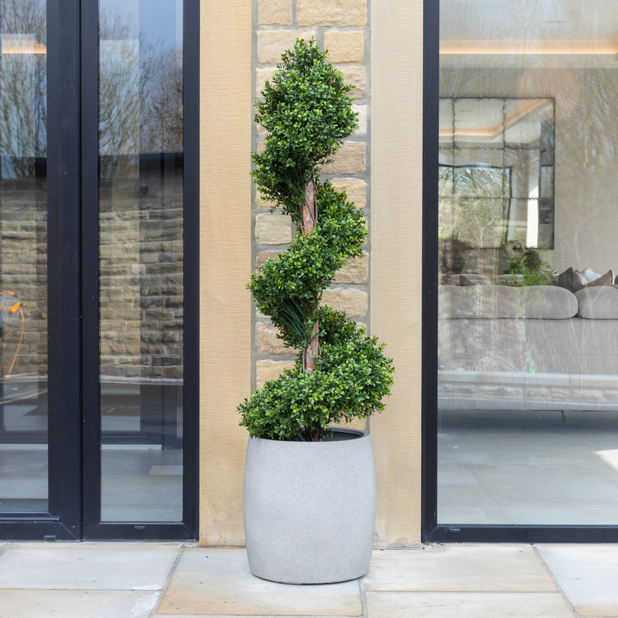 Artificial Buxus Spiral Stem Topiary in Grey Planter