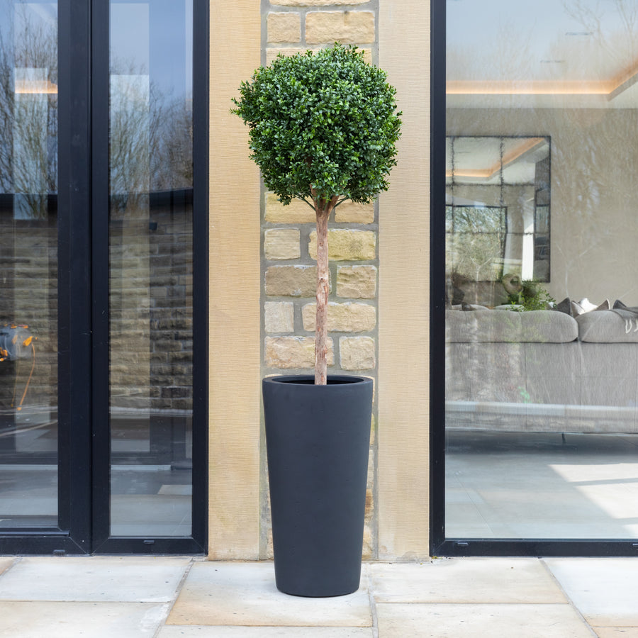 Artificial Buxus Ball Topiary Tree in Tall Black Planter