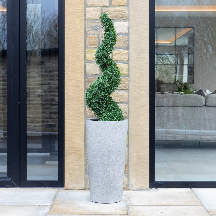 Artificial Buxus Spiral Topiary in Tall Grey Planter