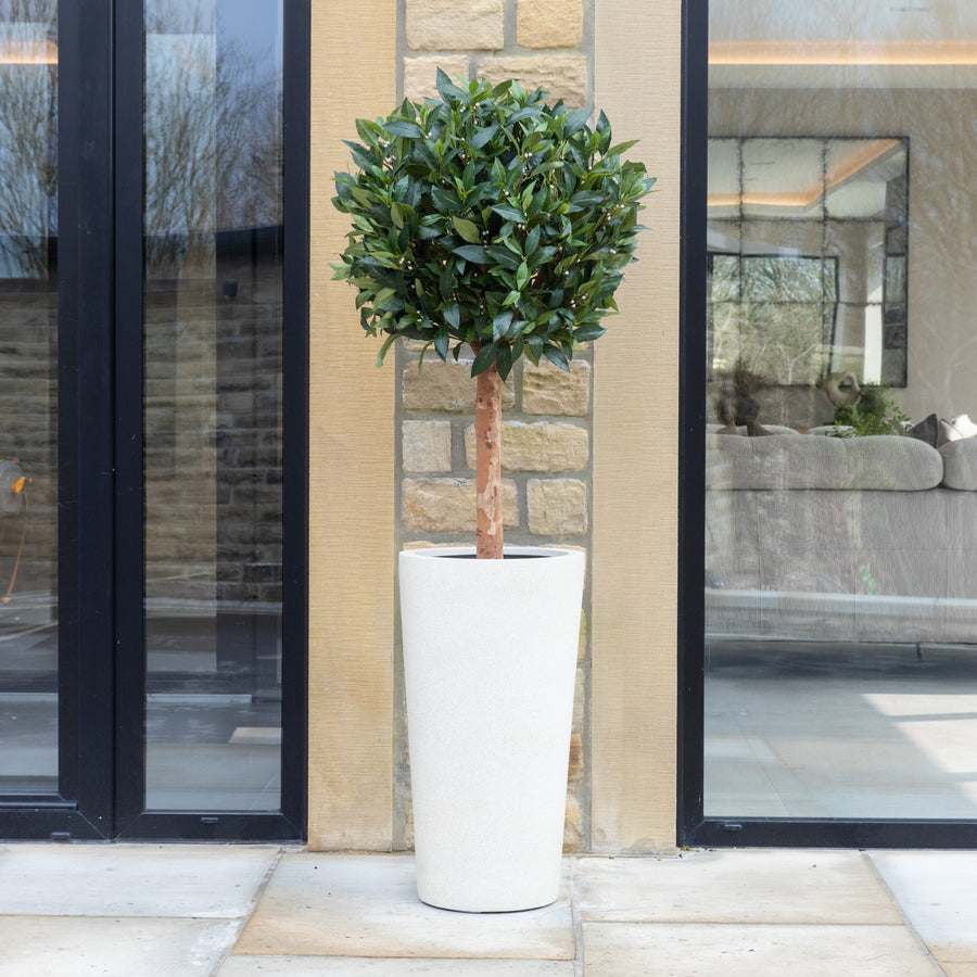 Artificial Laurel Bay Tree in Tall White Planter