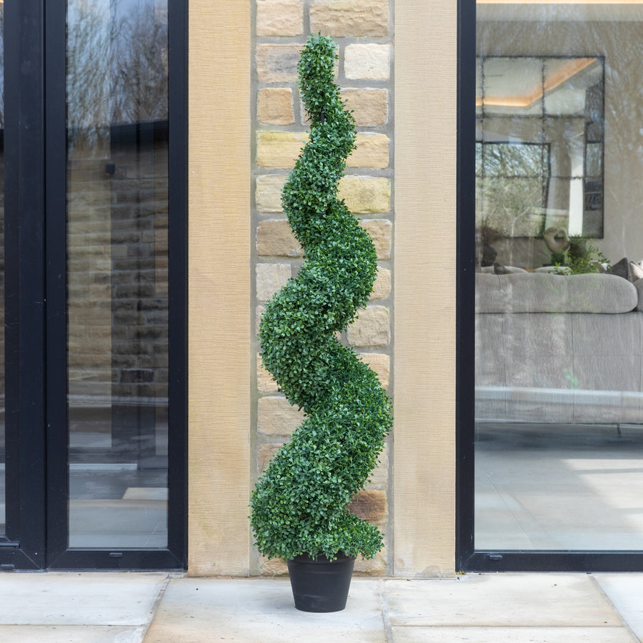 Artificial Buxus Spiral Topiary in Tall Grey Planter
