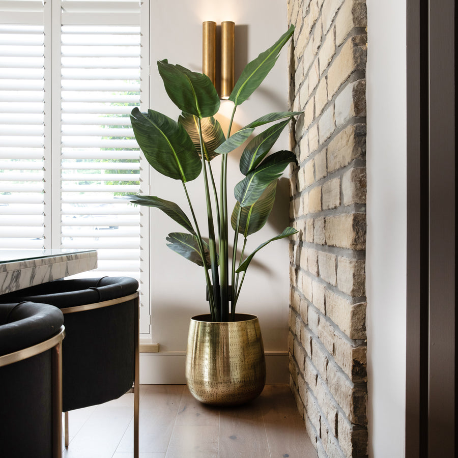 Artificial Bird Of ParaDise Tree UV/IFV in Gold Metal Planter