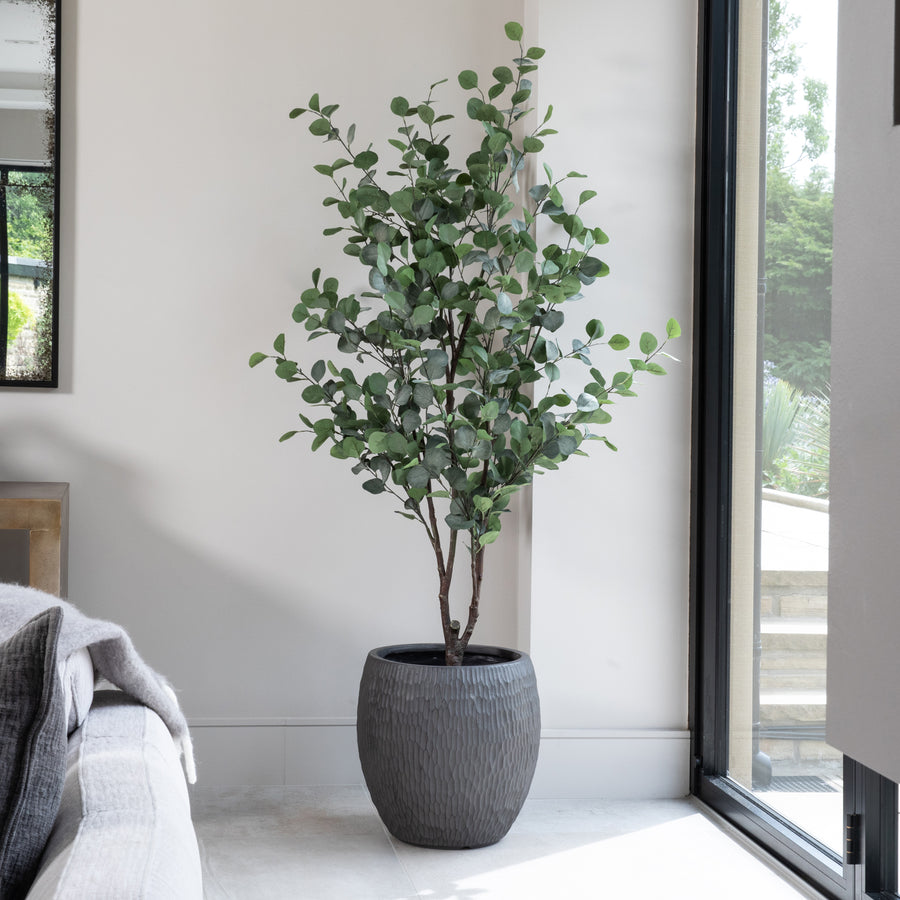 Artificial Eucalyptus Tree UV/IFV in Royal Anthracite Stone Planter
