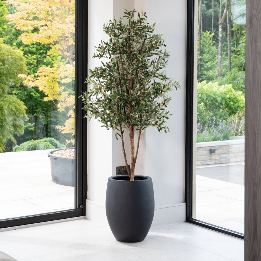 Artificial Olive Tree UV/IFV in Black Planter