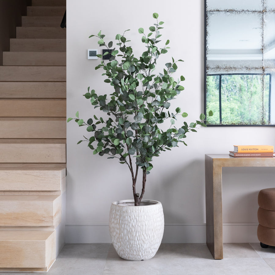 Artificial Eucalyptus Tree UV/IFV in Royal White Stone Planter