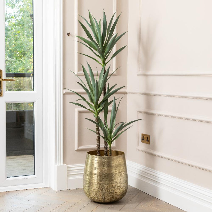 Artificial Yucca Tree UV/IFV in Gold Metal Planter