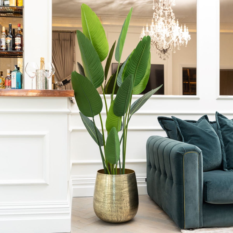 Artificial Bird Of ParaDise Tree UV/IFV in Gold Metal Planter