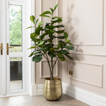 Artificial Fiddle Fig UV/IFV in Gold Metal Planter