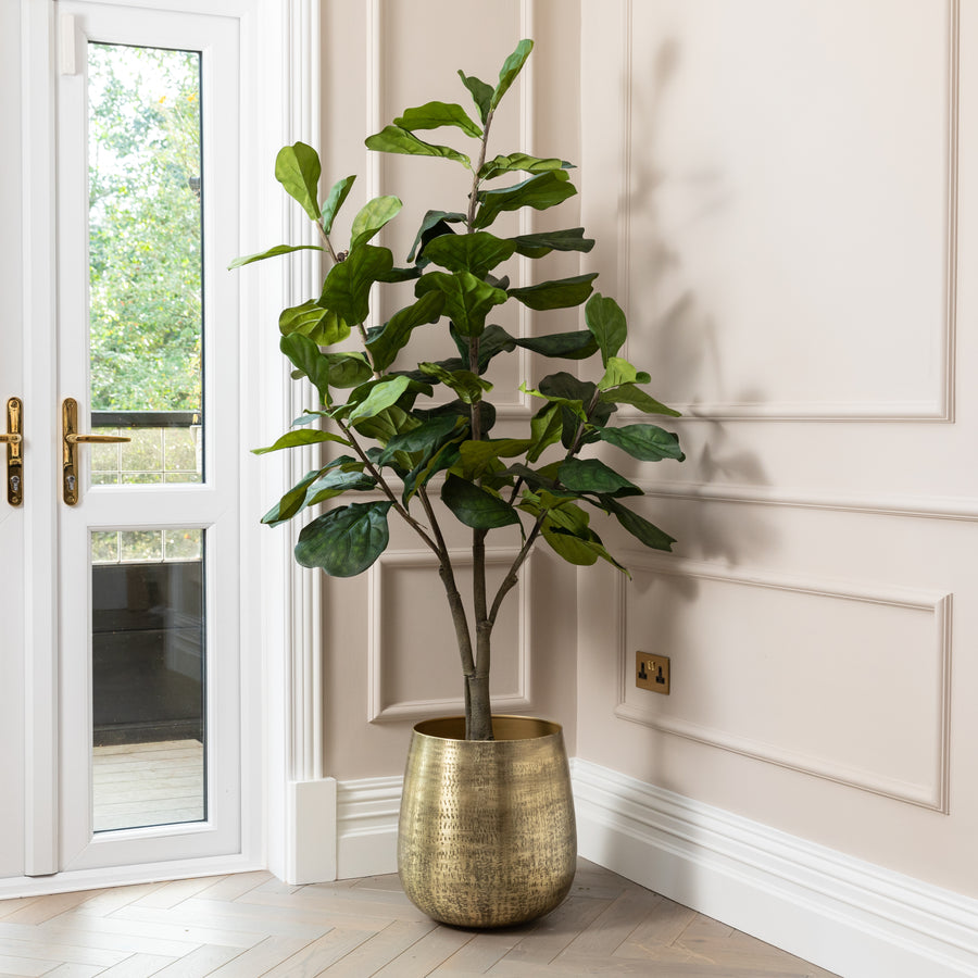 Artificial Fiddle Fig UV/IFV in Gold Metal Planter