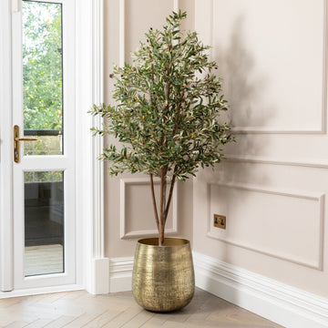 Artificial Olive Tree UV/IFV in Gold Metal Planter