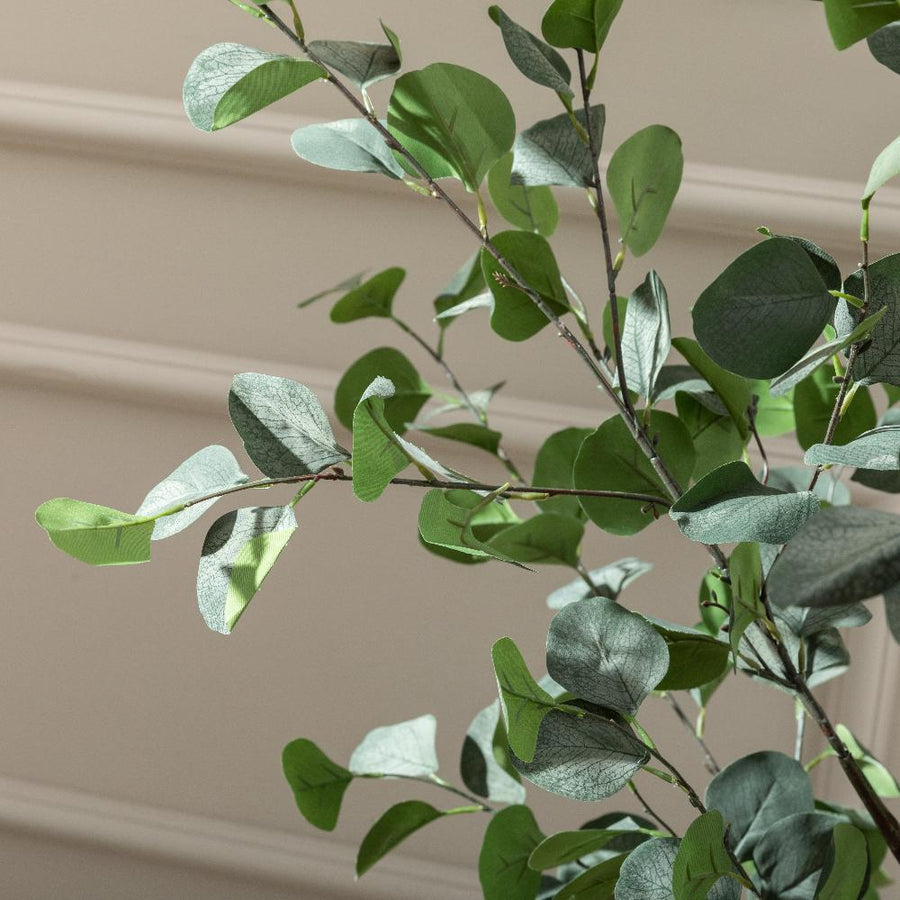 Artificial Eucalyptus Tree UV/IFV in White Ribbed Stone Planter