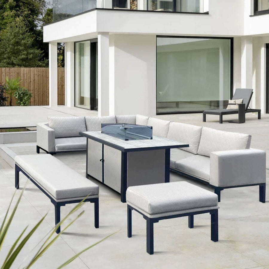 Alderley Aluminium Corner Beige Dining Set with Fire Pit