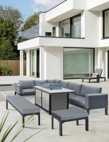Alderley Aluminium Corner Grey Dining Set with Fire Pit