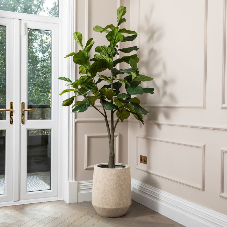 Artificial Fiddle Fig Tree UV/IFV in Harrith Beige Planter