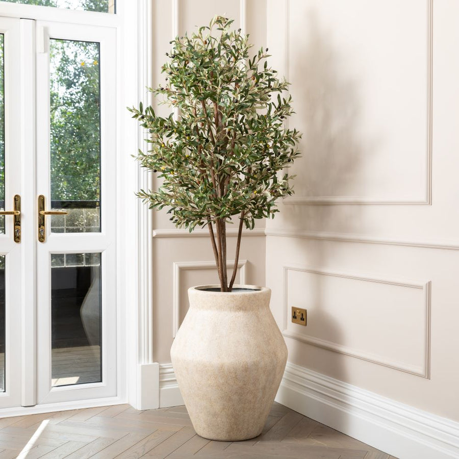 Artificial Olive Tree UV/IFV in Flueri Beige Planter